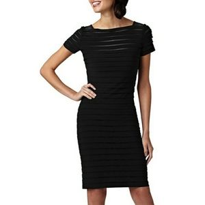 Adrianna Papell Illusion Bodice Pleated Black Dres